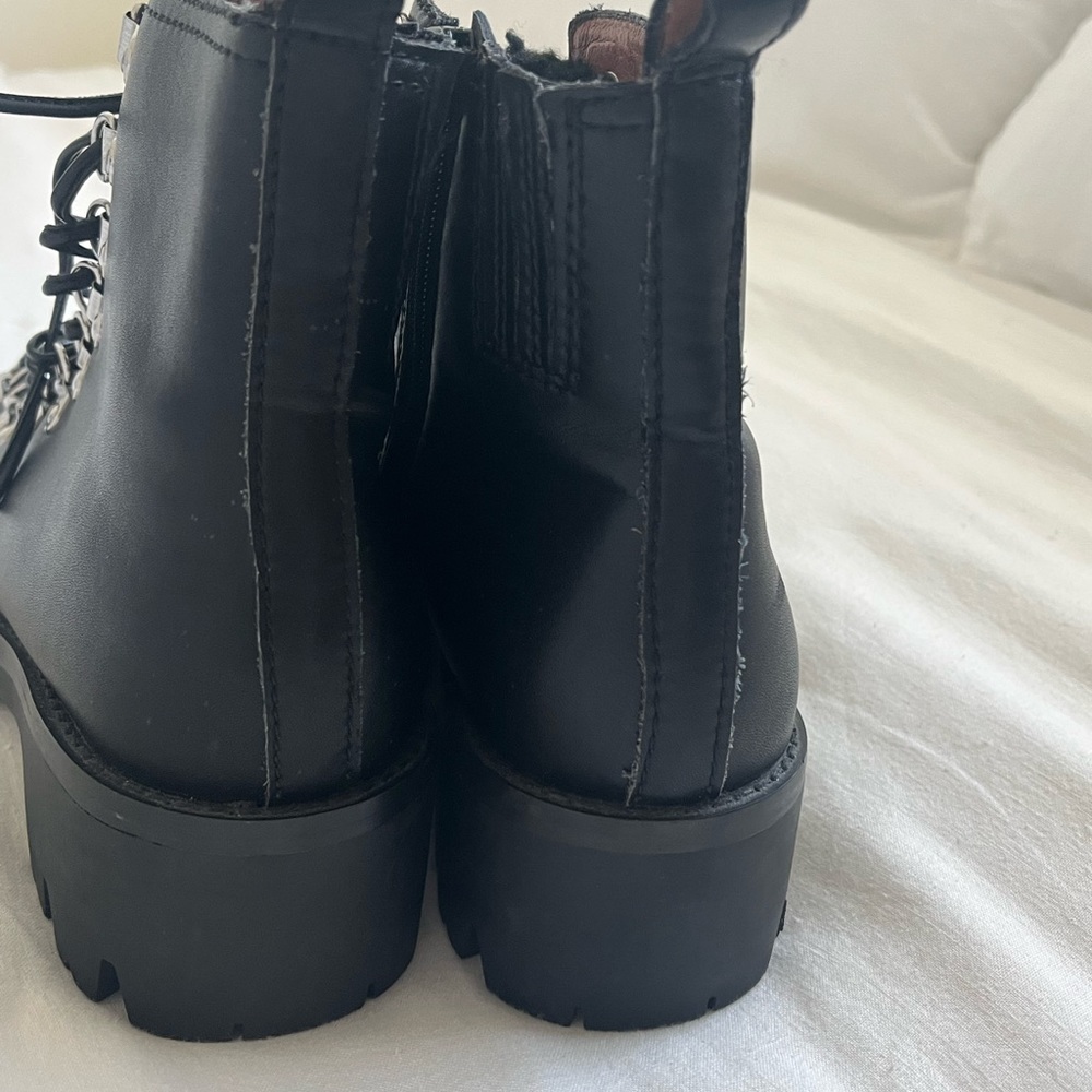 ✨SALE✨JEFFREY CAMPBELL Stanley Lace Up Hiker Combat Boot Black SIZE 7 Shearling - Picture 12 of 16